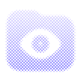 Pixelated abstract icon resembling a purple safe or vault with a combination dial in the center.