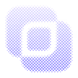 Abstract purple and black pixelated art forming a circular and square pattern on a grid background.