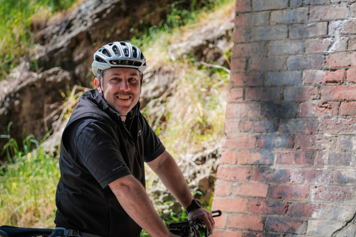 Biker with a helmet on