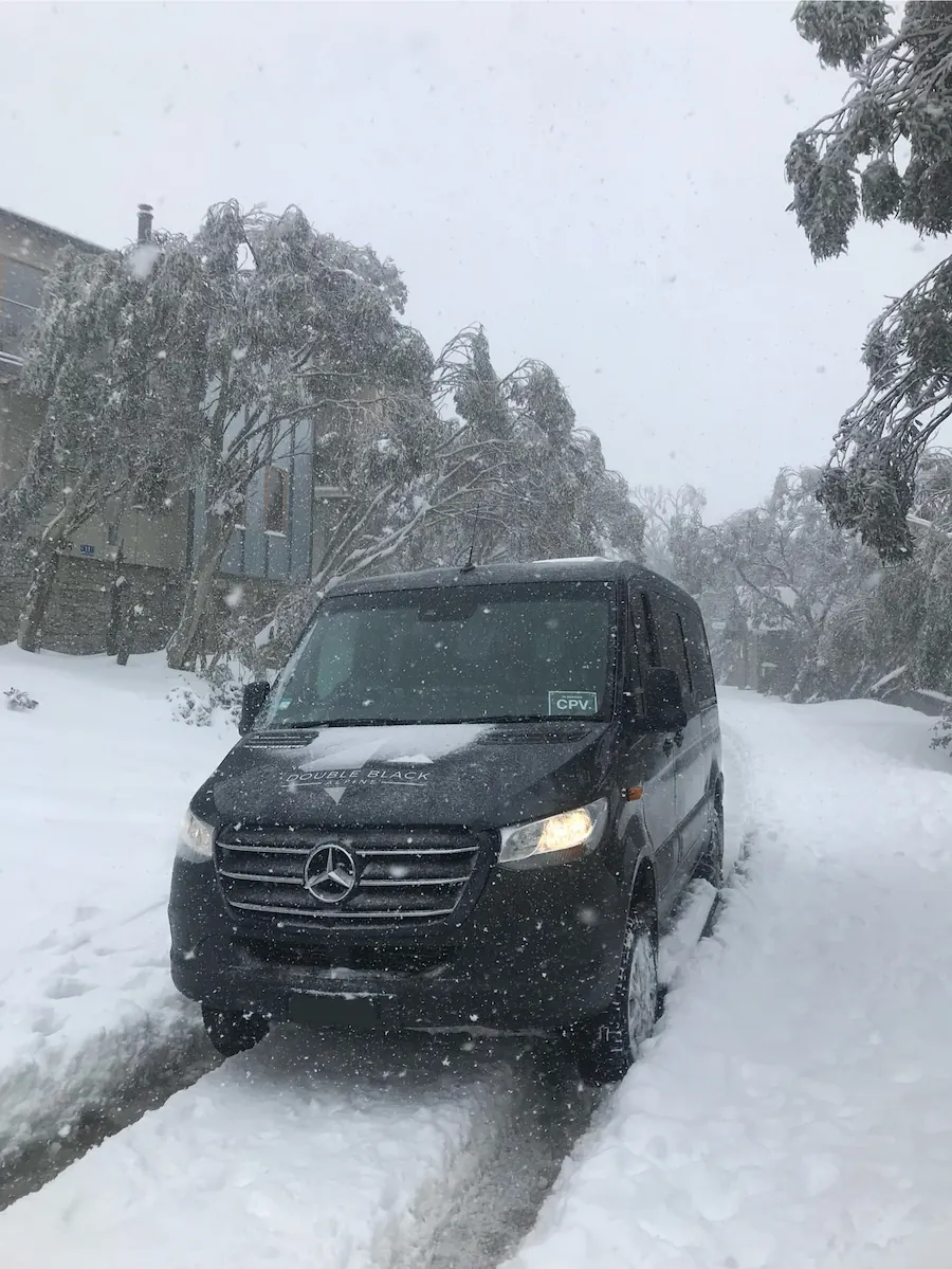 Snow covered van