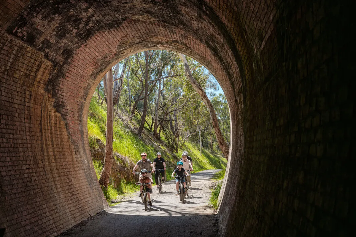 Bikers under a bridge