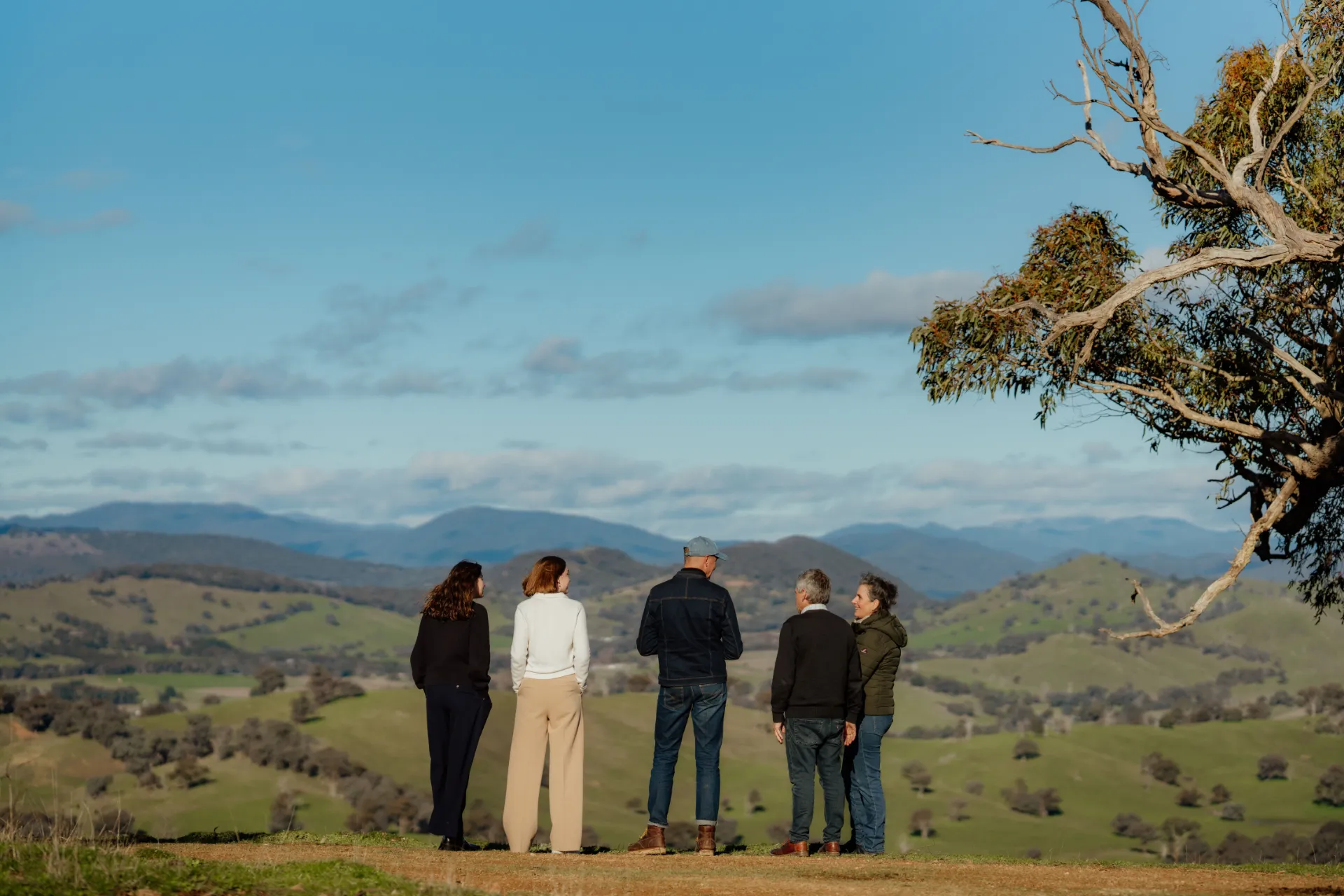 Tour guide showing people a view