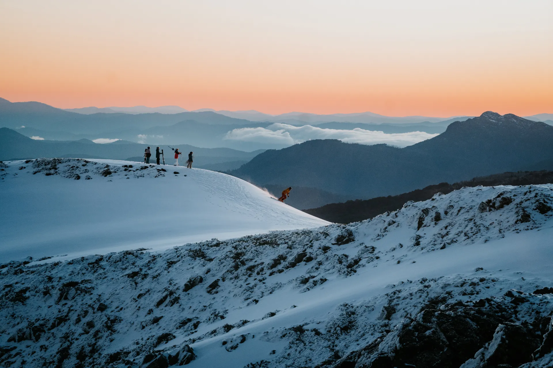 Skii mountains with a sunset
