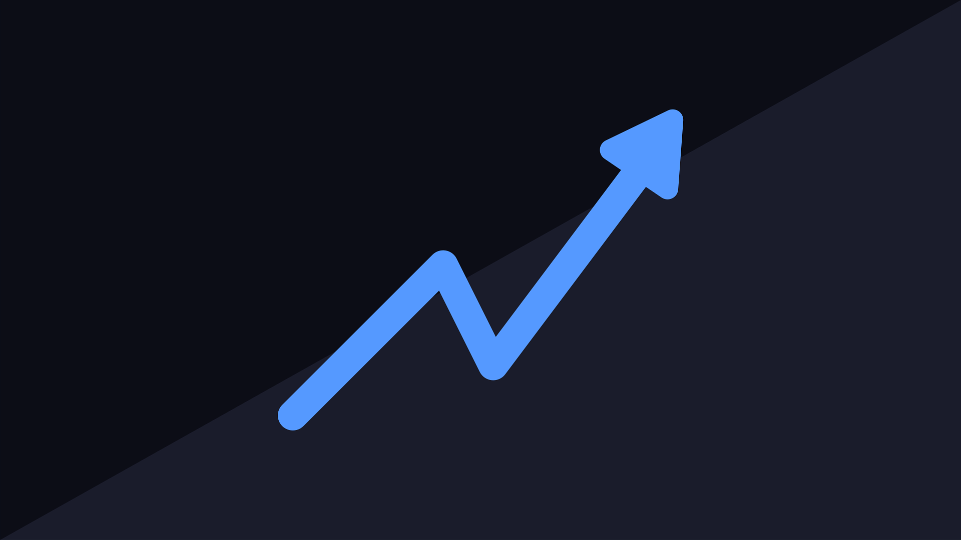 Stylised upward-trending line chart with a zigzag pattern and arrow pointing up on a dark background.