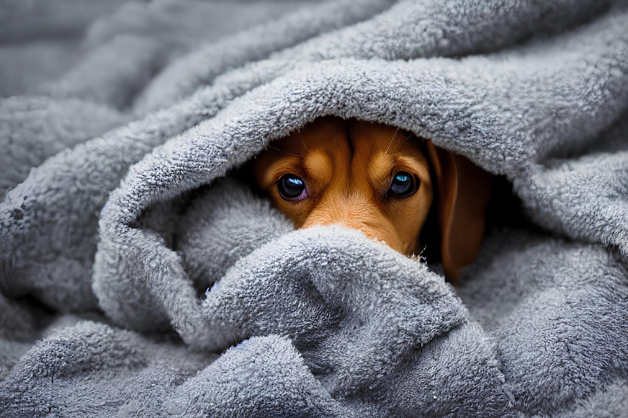 A dog hiding under a blanket, representing the unseen impact one person’s decision can have on someone else