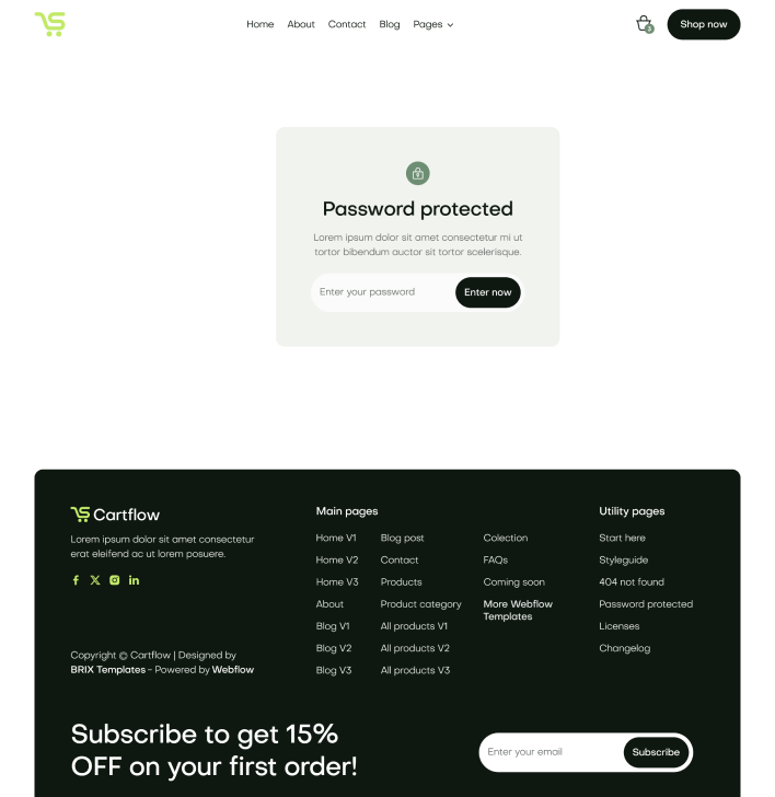 Cartflow - Password Protected Page - Ecommerce Store Webflow Template