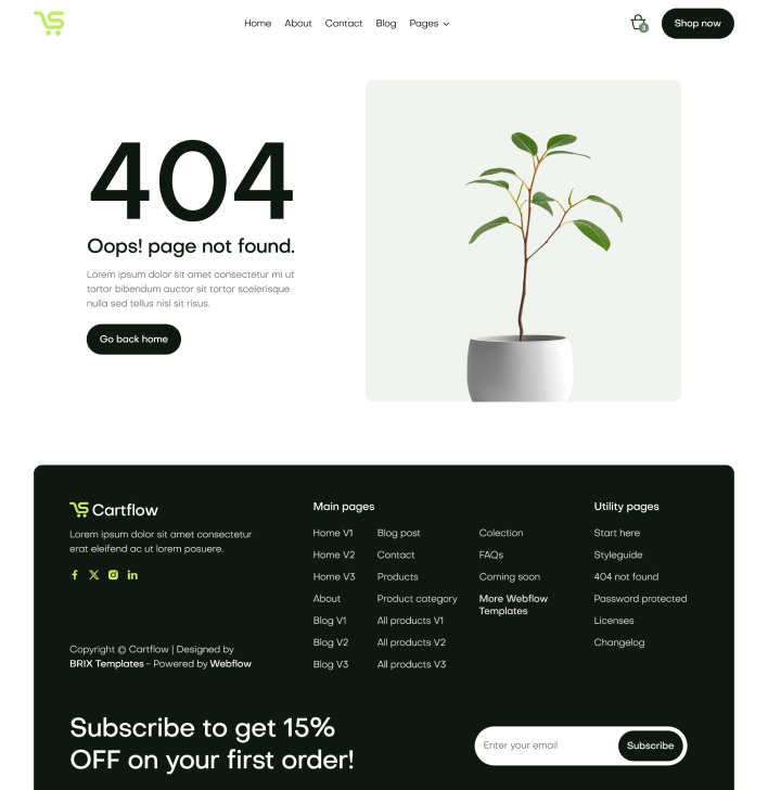 Cartflow - 404 Not Found Page - Ecommerce Store Webflow Template