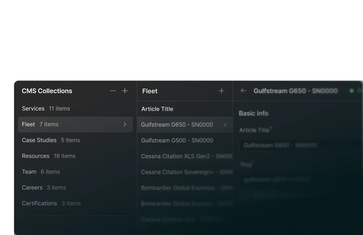 Image showing the UI of Webflow CMS