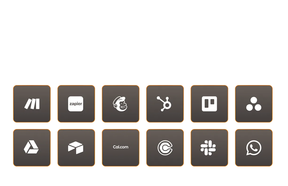 Image showing automation, tools and integrations icons such as make, hubspot, slack etc.
