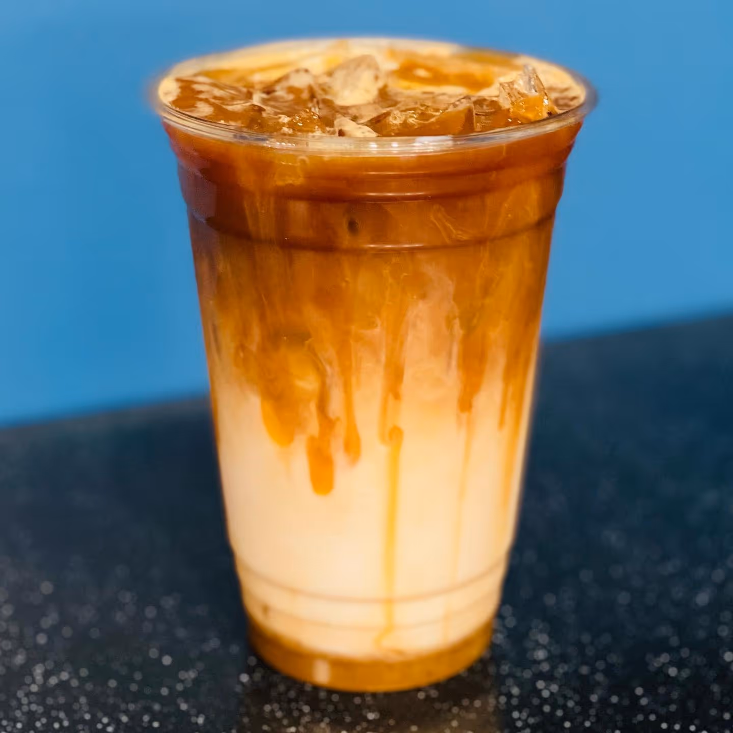 Iced caramell macciato beverage