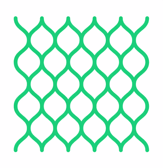 Grünes abstraktes Muster aus verschlungenen geschwungenen Linien auf weißem Hintergrund.