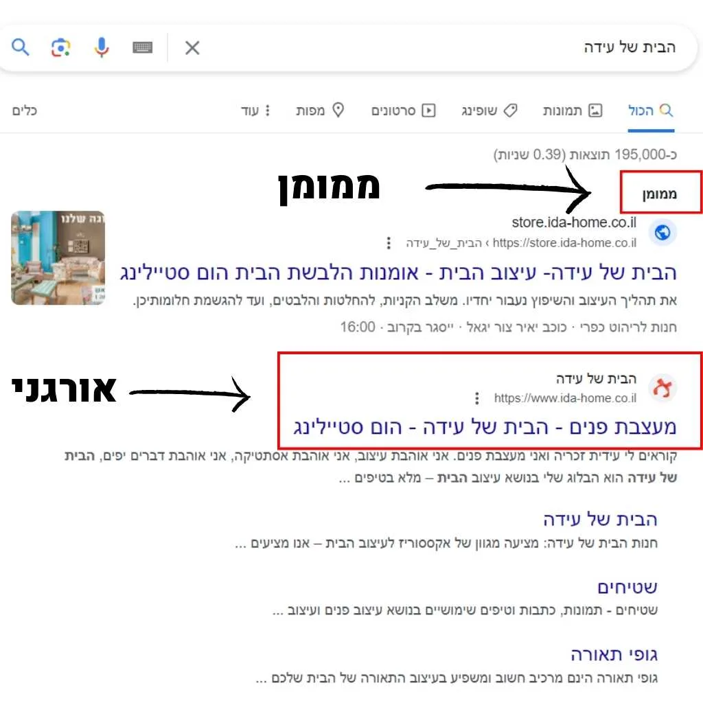 דוגמא בתוצאות החיפוש