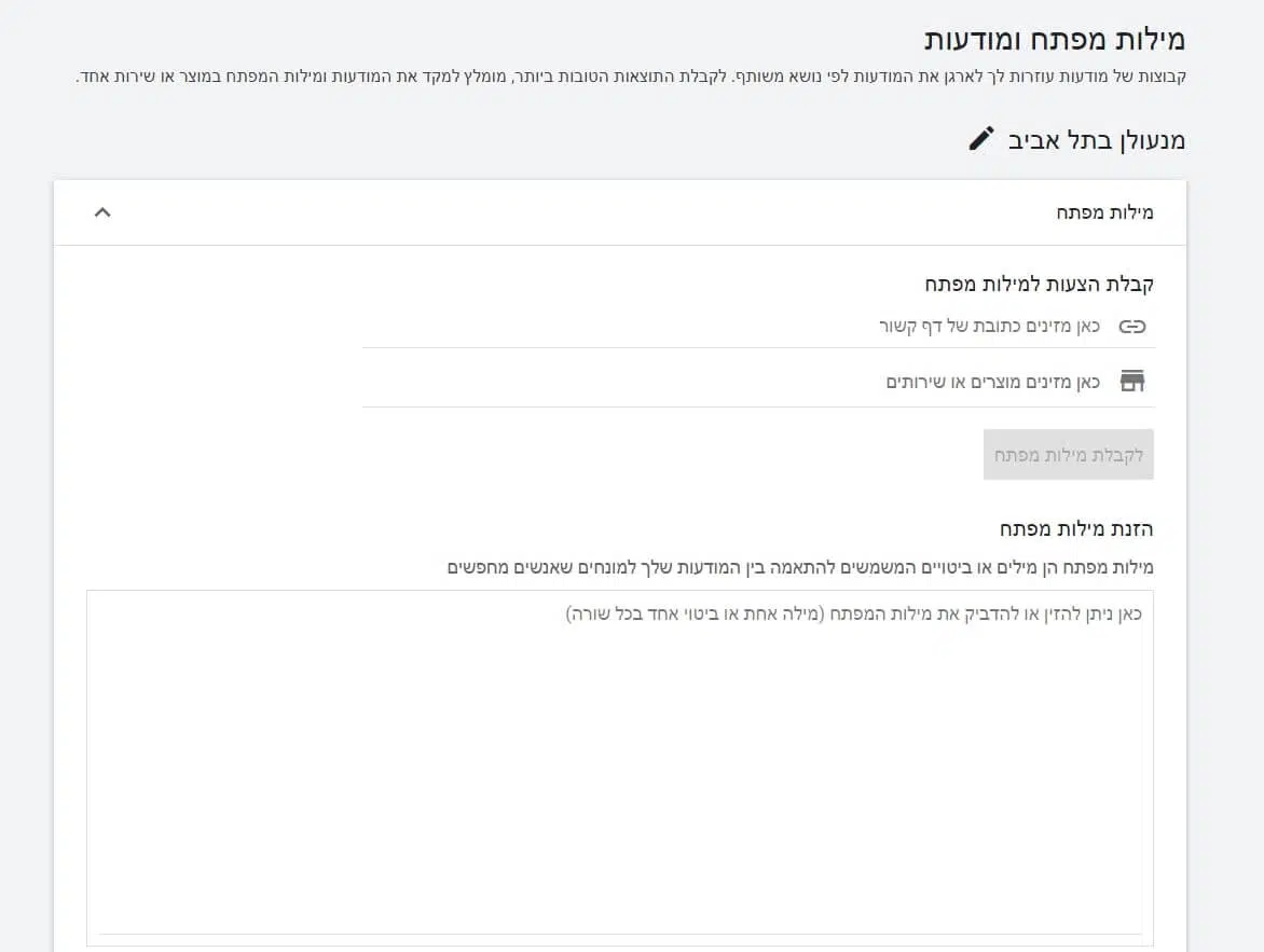 הגדרת מילות מפתח