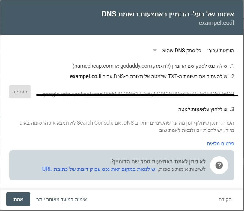 אימות דומיין בגוגל סרץ קונסול