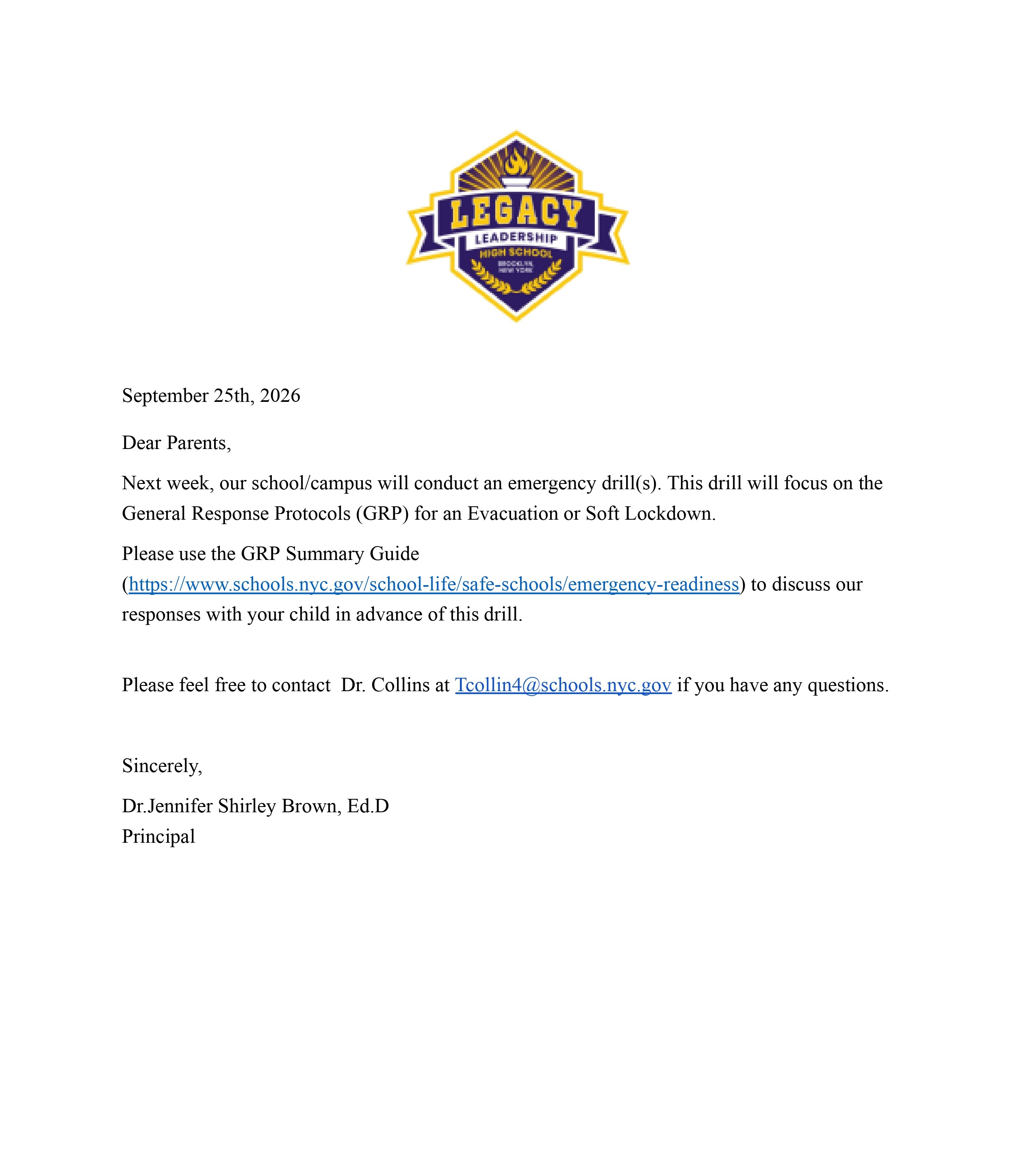 Drill Notification Letter flyer
