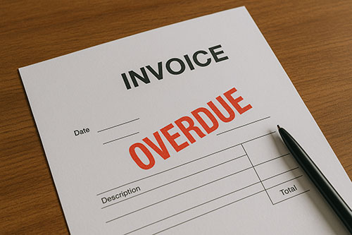 overdue invoice on a wooden desk