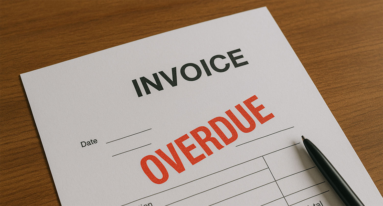 overdue invoice on a wooden desk