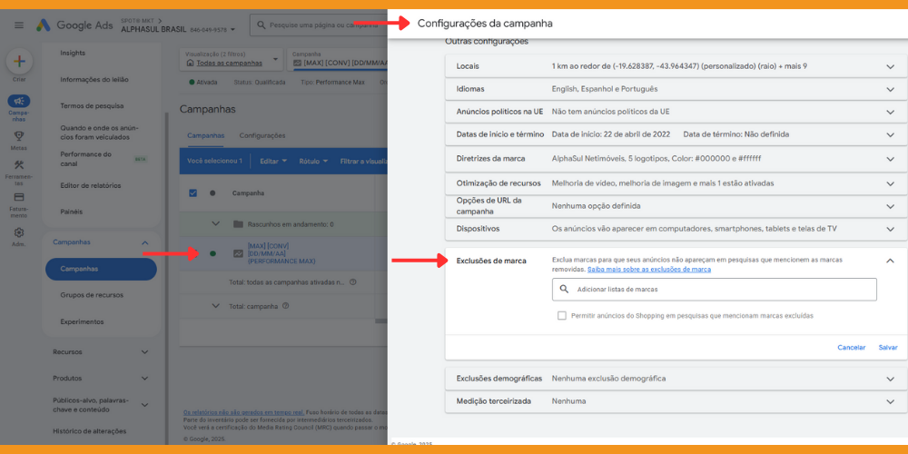 Exclusão de marca google ads Performance max