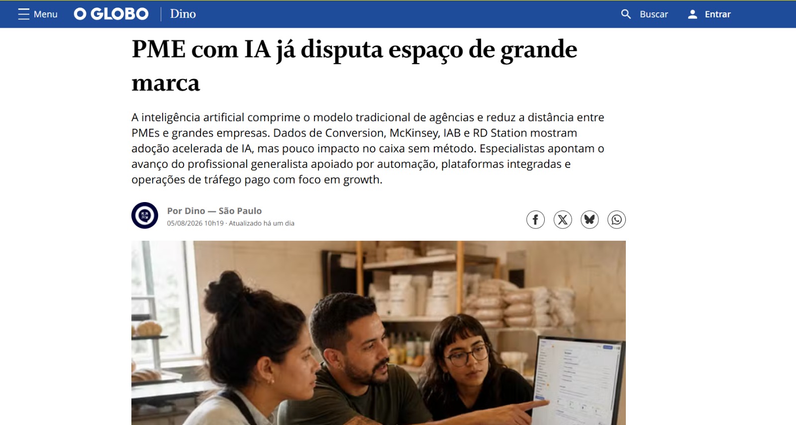 matéria Globo IA com markeitng para pequans empresas
