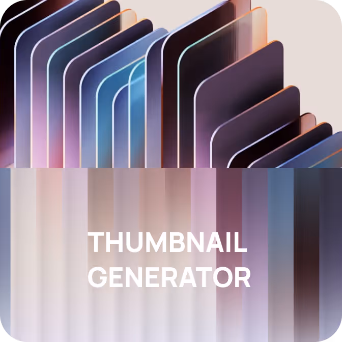 Abstract arrangement of overlapping translucent, rounded rectangles in blue, purple, and pink shades with 'THUMBNAIL GENERATOR' text overlay.