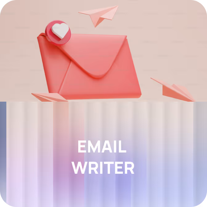 Red envelope with a white heart seal surrounded by three pink paper airplanes above text reading 'EMAIL WRITER'.