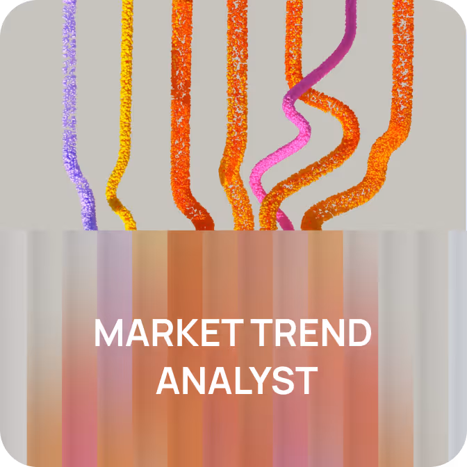 Colorful textured vertical lines converging above a blurred rectangle with the text 'MARKET TREND ANALYST' in white capital letters.