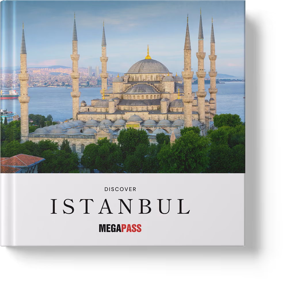 The Blue Mosque with six minarets overlooking the Bosphorus in Istanbul, Turkey.