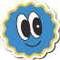 Blue stylized tree ring with cartoon eyes and a smile inside a golden jagged border.