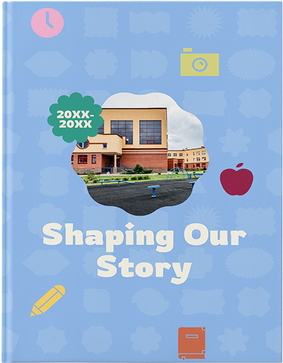 Illustration of school supplies and creative icons around text 'grow with me 20xx-20xx'.