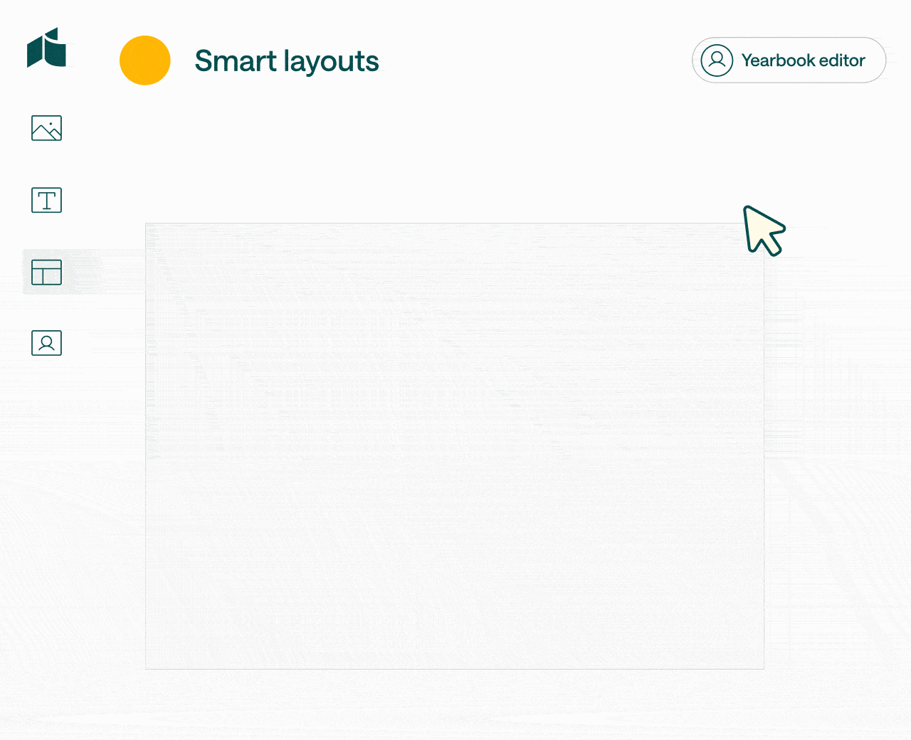 User dragging and arranging text and image blocks in a smart layout editor interface.
