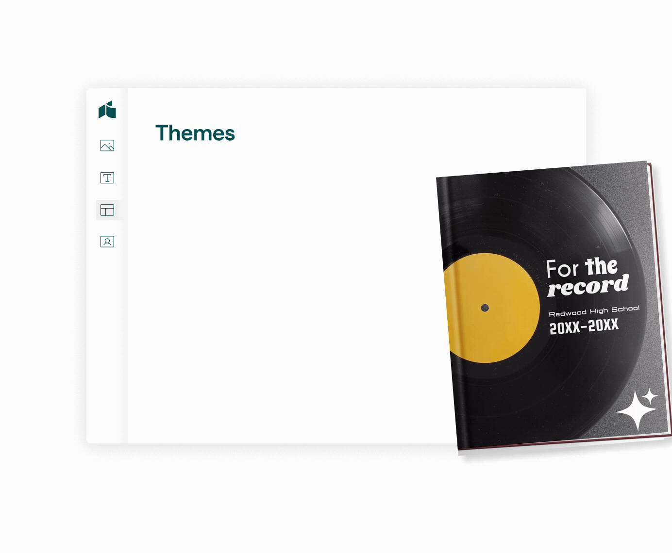 Yearbook editor interface showing options to sort photos by grade, teacher, or group with a file list.