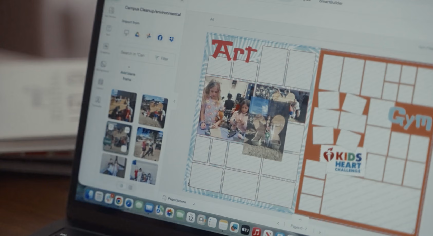 Yearbook page being designed on a laptop