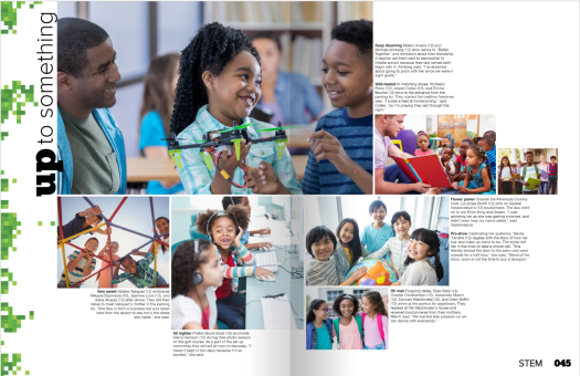 STEM-themed yearbook spread to display design lessons of proximity and alignment