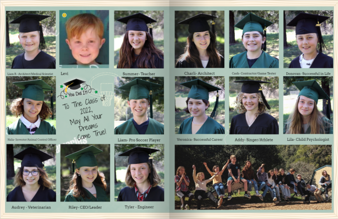 Middle school yearbook graduation portraits spread for 2022 #TreeringMemoriesMatter design contest