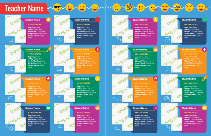 Yearbook theme template for portrait pages in Chit Chat theme package