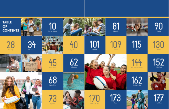 Yearbook table of contents using layered text