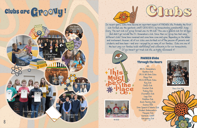 Club divider with historical and current photos and a description of how clubs have grown over the years.