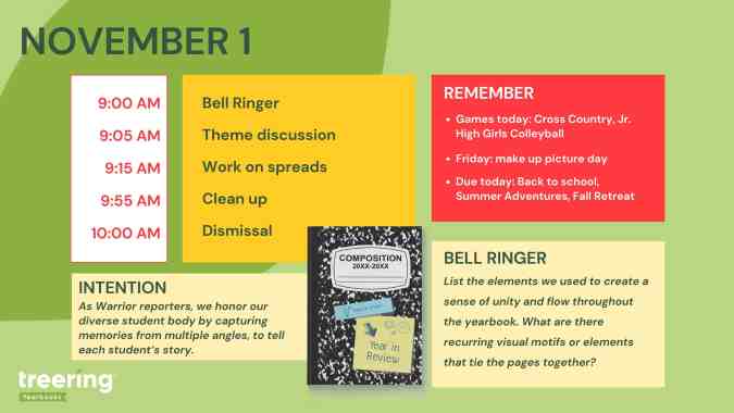 Schedule-based agenda for yearbook class