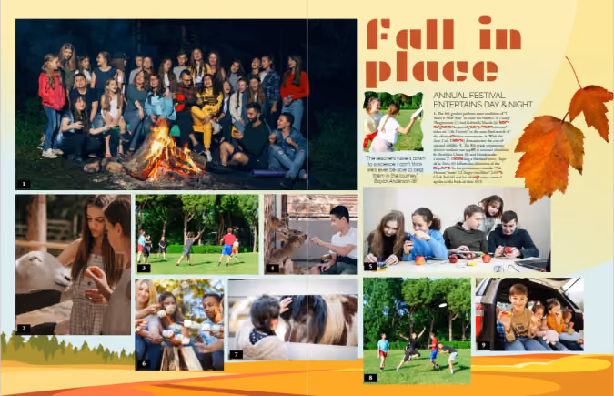 Chronological/seasonal yearbook page idea featuring fall activities