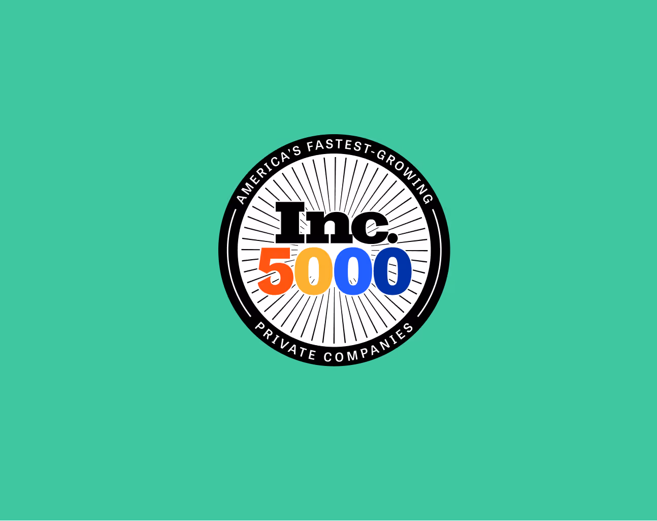 Inc. 5000 badge for America’s fastest-growing private companies on green background.