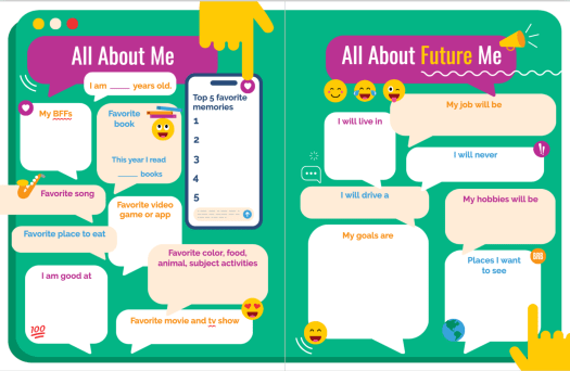 Emoji-themed "About Me" and "About Future Me" yearbook pages to put in your yearbook.