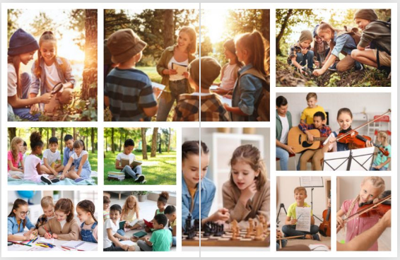 Yearbook photos arranged by topic via auto-layout feature