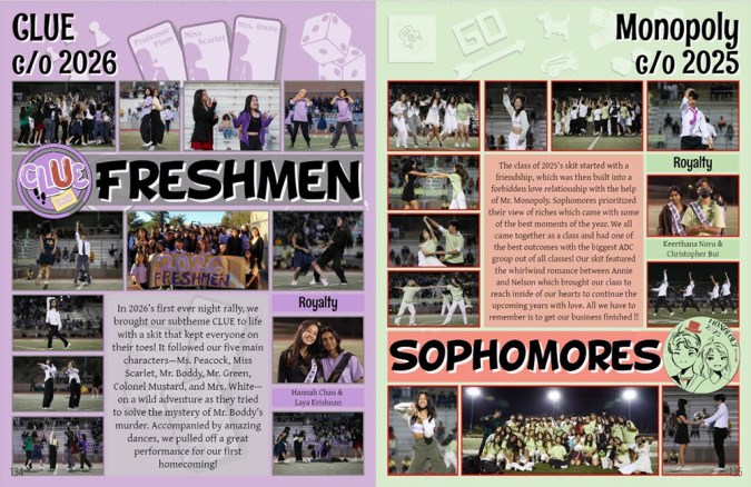 Game-themed yearbook spread with wide coverage of homecoming events.