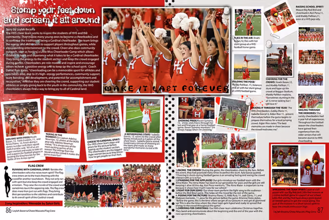 Collage-themed yearbook spread focused on women's athletics.