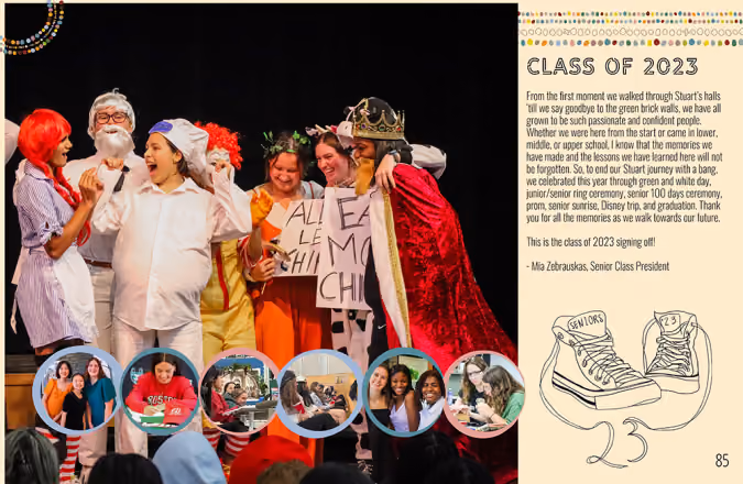 Senior class divider spread, and design contest finalist, with large dominant image and body copy