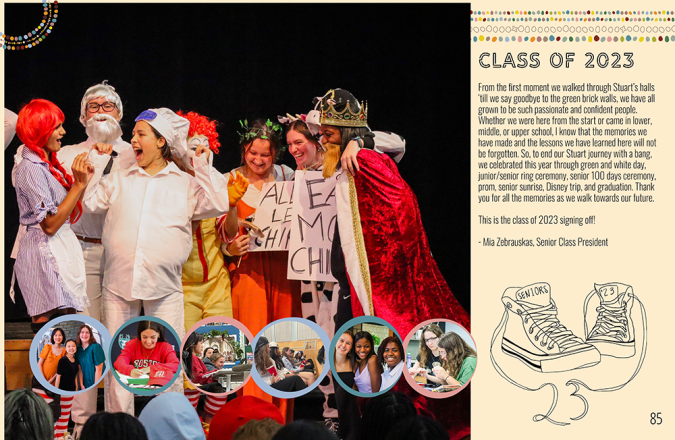 Senior class divider spread, and design contest finalist, with large dominant image and body copy