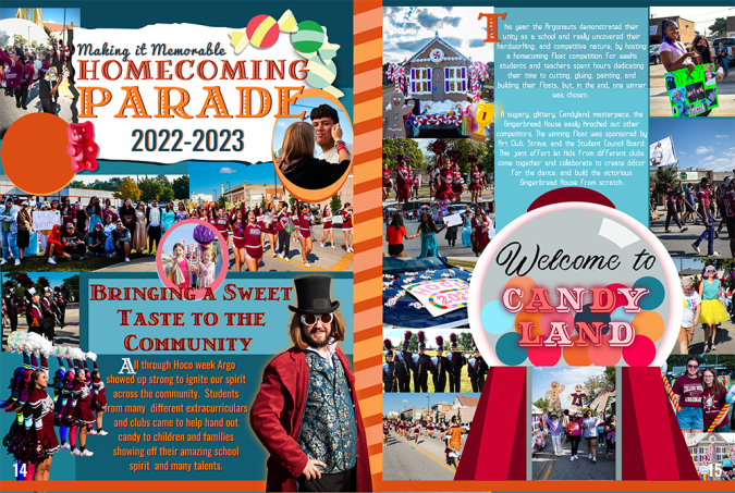 Another finalist and homecoming spread filled with vibrant color and dynamic photos
