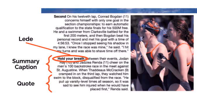 Swimmers clapping while watching men's 100 backstroke race, with caption explaining the competition and a quote.