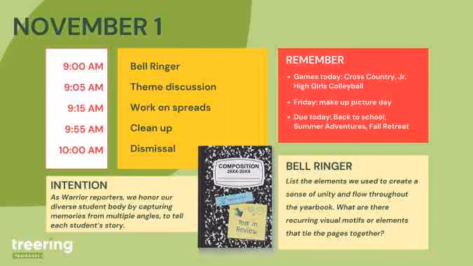 Schedule-based agenda for yearbook class
