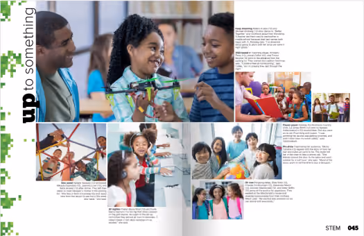 STEM-themed yearbook spread to display design lessons of proximity and alignment